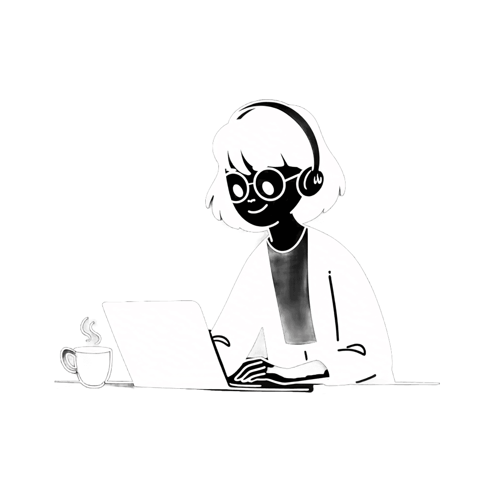 Illustration of Aleksandra working on a laptop